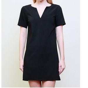 Black Keyhole-Back V-Neck Short-Sleeve Shift Dress